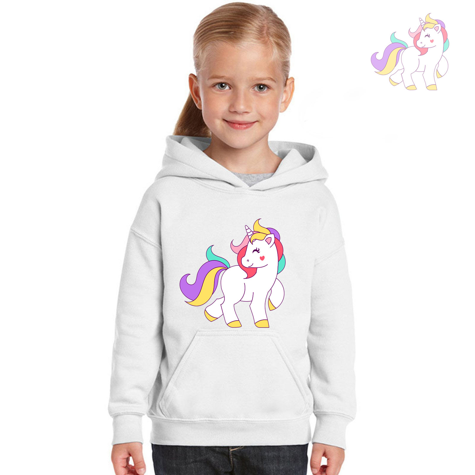 WHITE HOODIE JACKET UNICORN FOR KIDS 