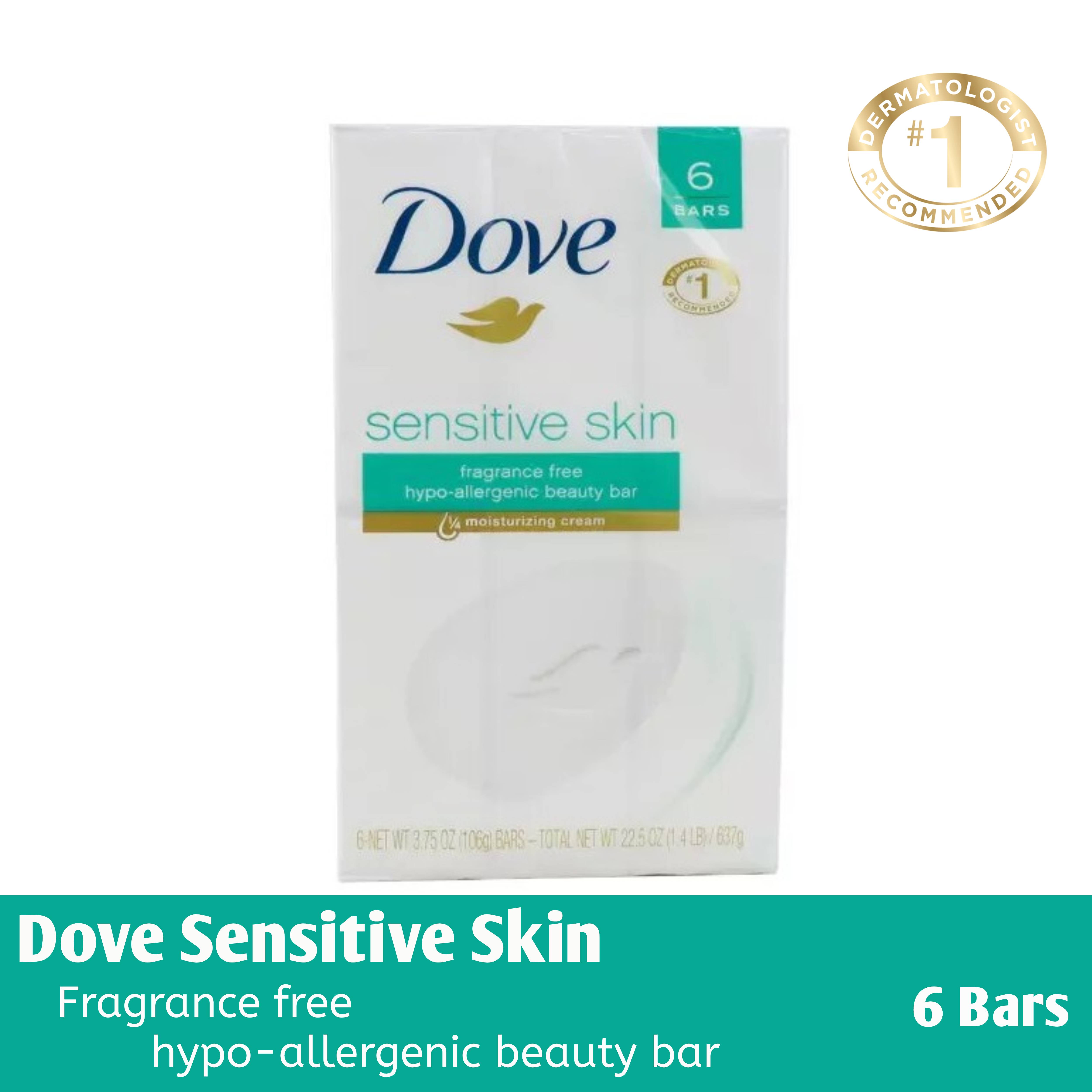 Dove Sensitive Unscented Hypoallergenic Skin Beauty Bar Soap, 3.75 oz
