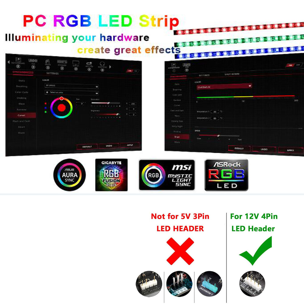 12V 4PIN Motherboard 5050 RGB LED Strip + 50cm cable PC Case for ASUS