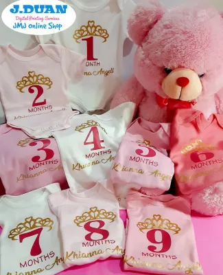Monthly Milestone Customized Onesies Princess Crown Design Pink and White Onesies for baby girl Onesies newborn onesies for baby girl set 12pcs or RETAIL FREE Name