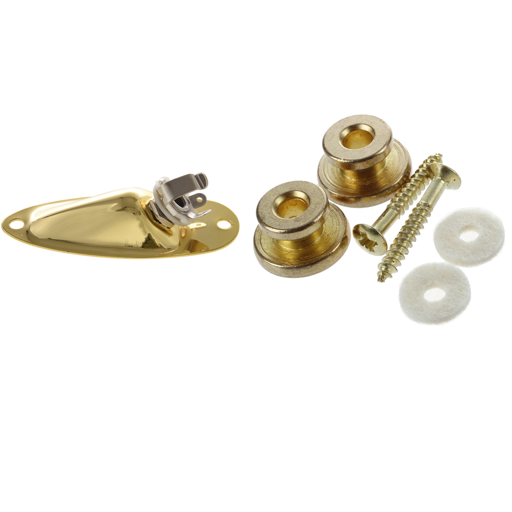 2Pcs Golden Strap Button with Mounting Screw for Guitar Mandolin & 1Pcs Boat Output Input Jack Plate Sockets