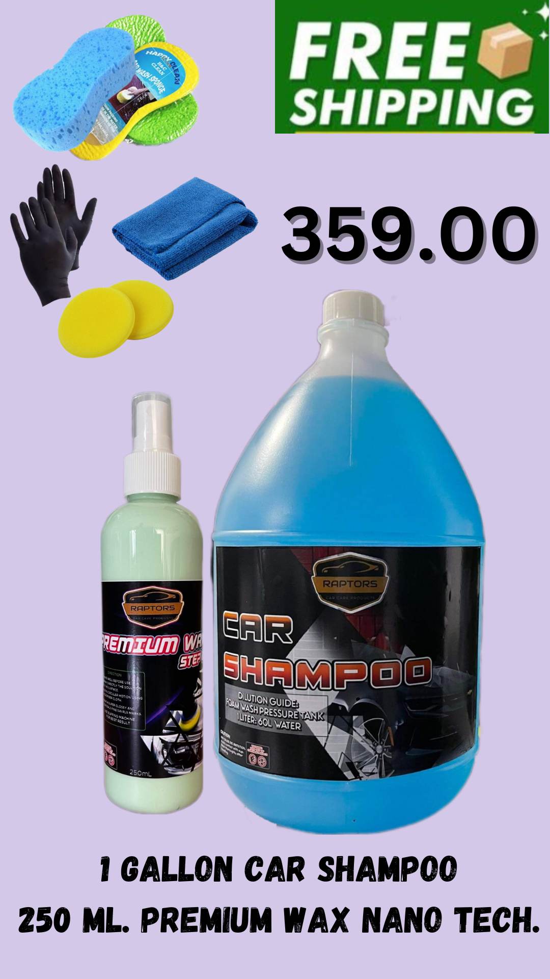 Car Shampoo with Wax and Foam Booster 1 gallon Premium Wax Nano Tech