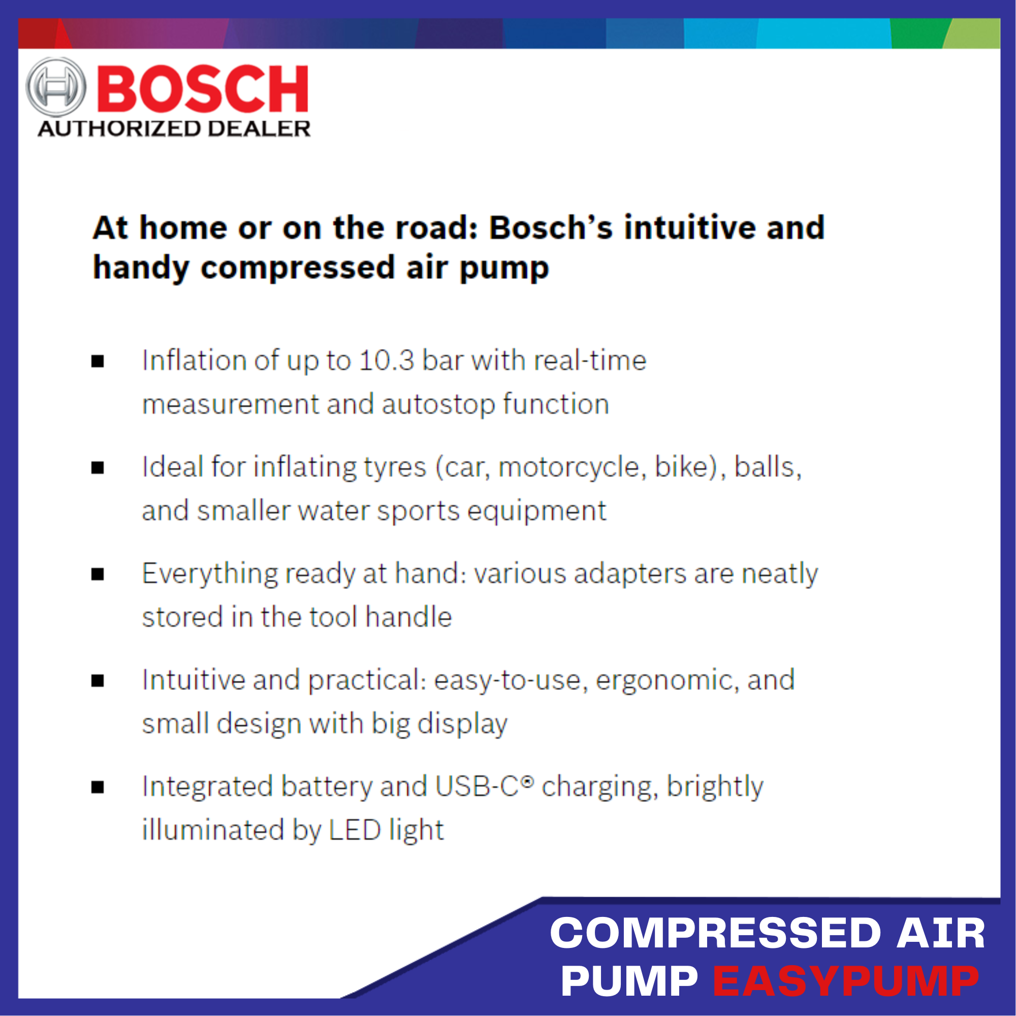 Bosch Cordless Compressed Air Pump 3.6V 3.0Ah 150 PSI Tire Air Pump with  Bag & USB Cable Electric Bike Pump Mini Compressor H&G - 0603947080