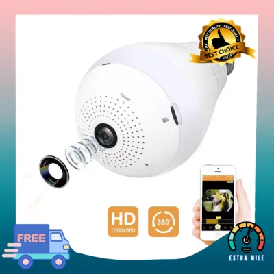 EXTRA MILE HD Night Vision Camera 360 Degree Panoramic CCTV Security | IP Camera wide angle surveillance camera bulb 360 degree vr camera 2MP home security | IP CAM Wireless WIFI Network Security Two-Way Audio Home Monitor CCTV 360° Panoramic Light Bulb