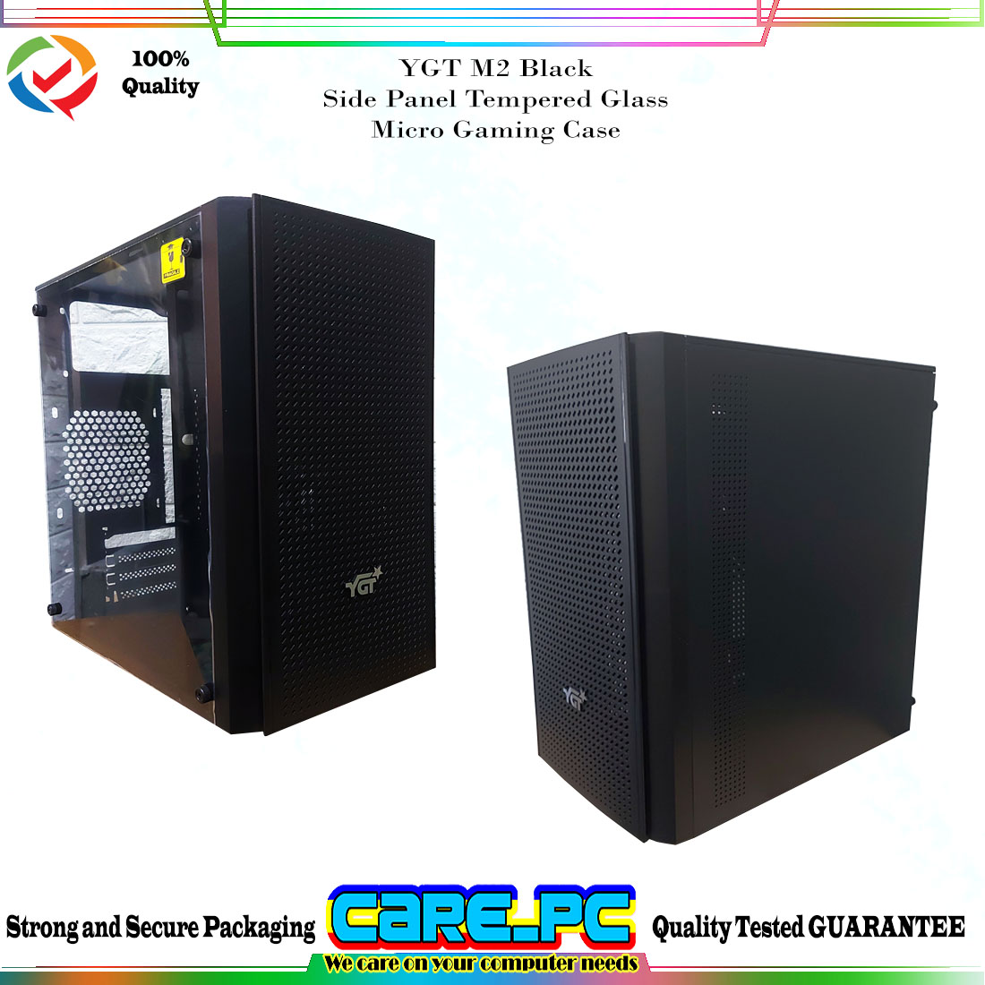 YGT M2 (White & Black) Side Panel Tempered Glass Micro Gaming Case ...