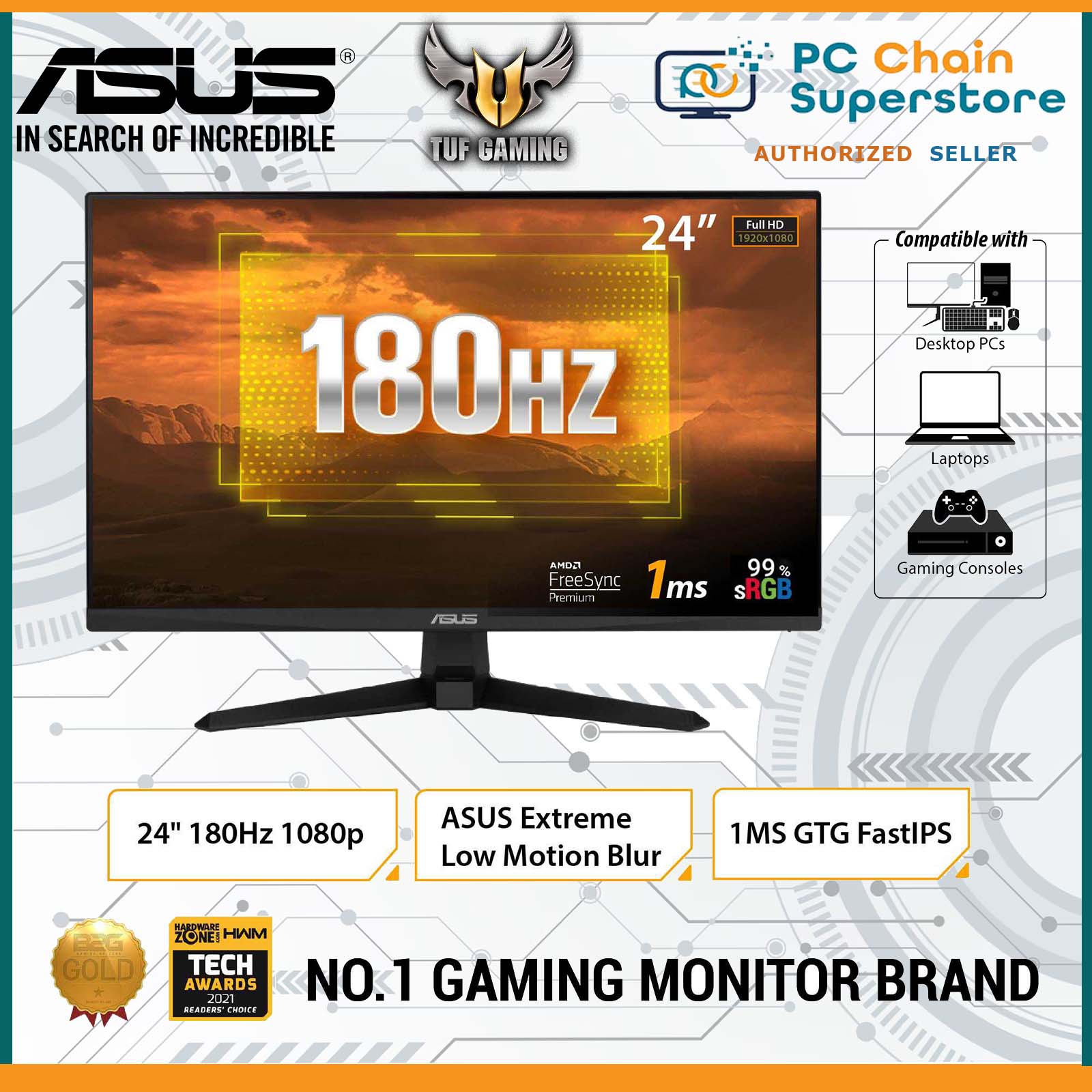 .8” 1080P Gaming Monitor (VG246H) Full HD, IPS, 75Hz, 1ms, FreeSync, Extreme Low Motion Blur, Low Blue Light, Flicker Free, VESA Mountable, HDMI, V - 2