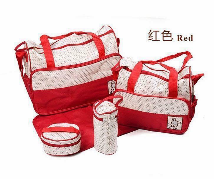 5pcs Baby Nappy Changing Bags Set in Red 