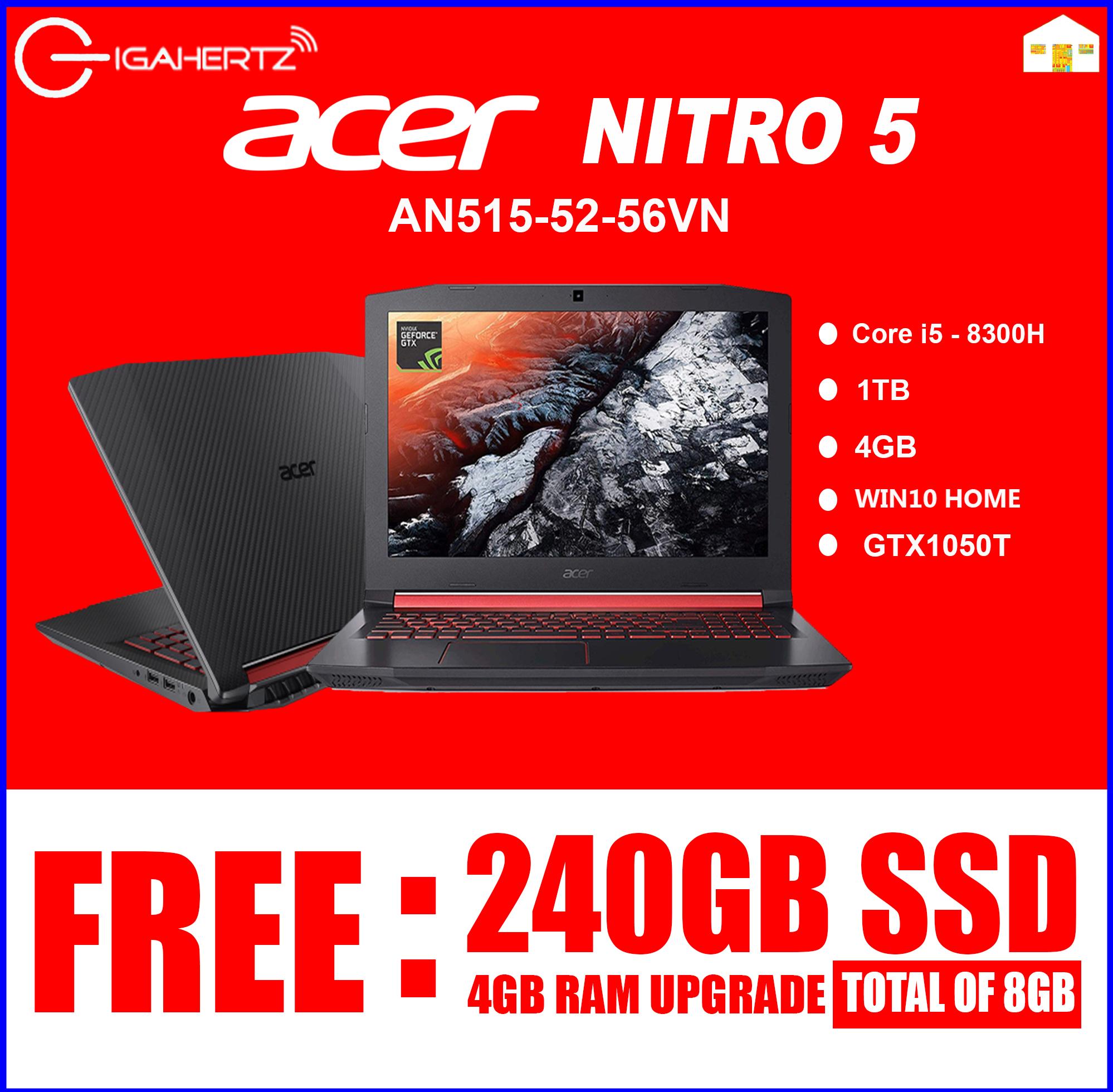 Laptop ACER Nitro 5 AN515-52-56VN Core I5 8300H GTX1050TI/4GB 1TB + 240GB SSD 8GB Windows 10