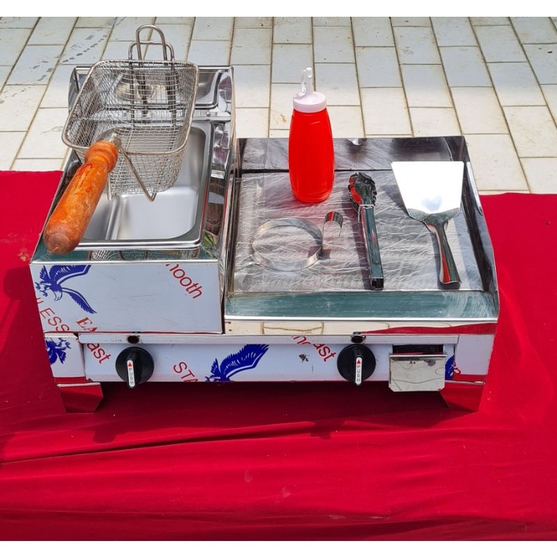 Stainless Burger Grill with Deep Fryer 12x12 Gas type free ang
