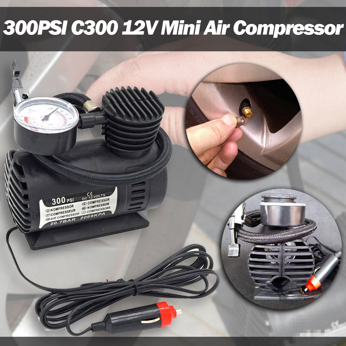 300 PSI Electric Air Compressor Portable Pump Mini Inflator Tire Car