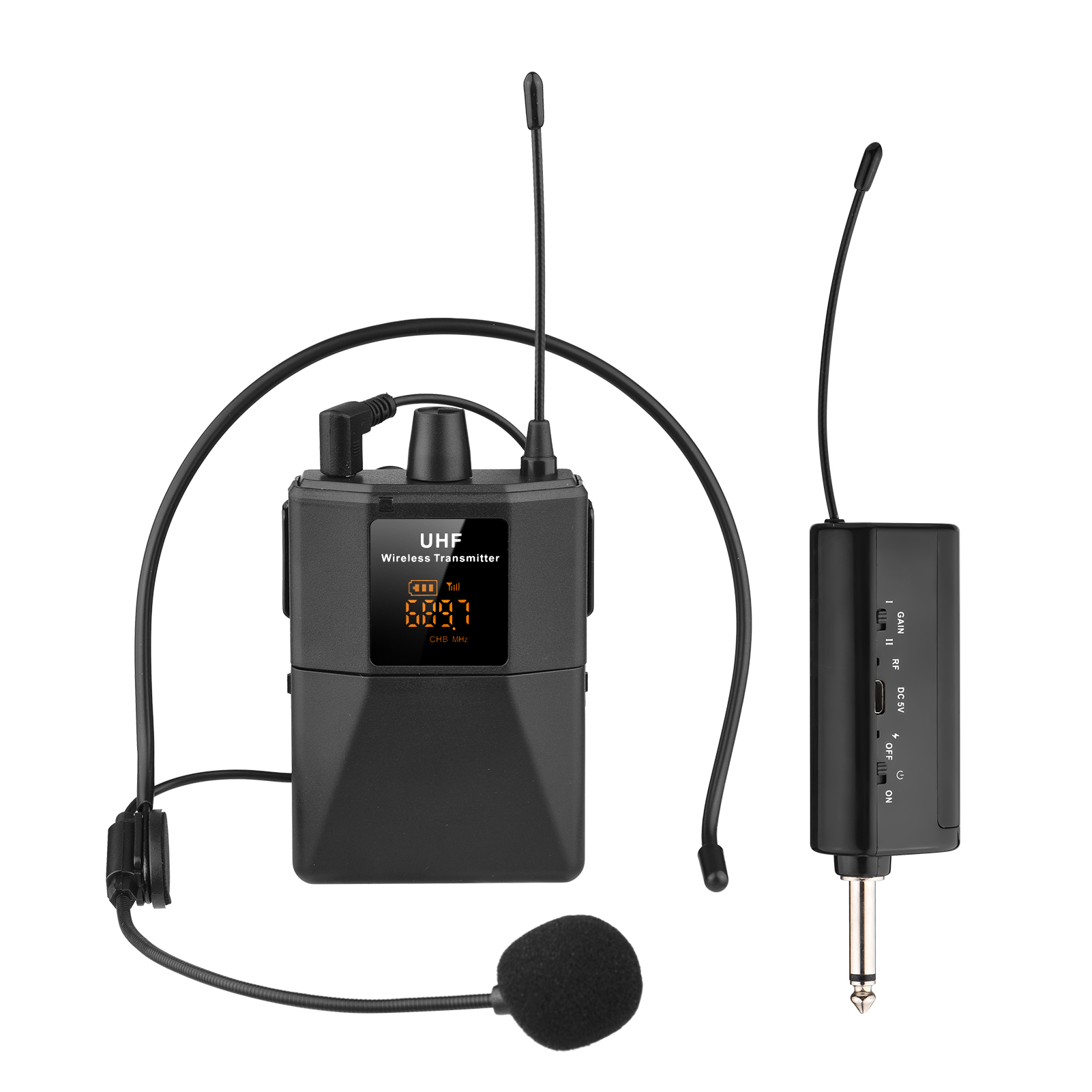 UHF Wireless Microphone Headset with Transmitter and Receiver, LED Digital Display Bodypack Transmitter, Headset Mic for Teaching Meeting Speech Live Performance