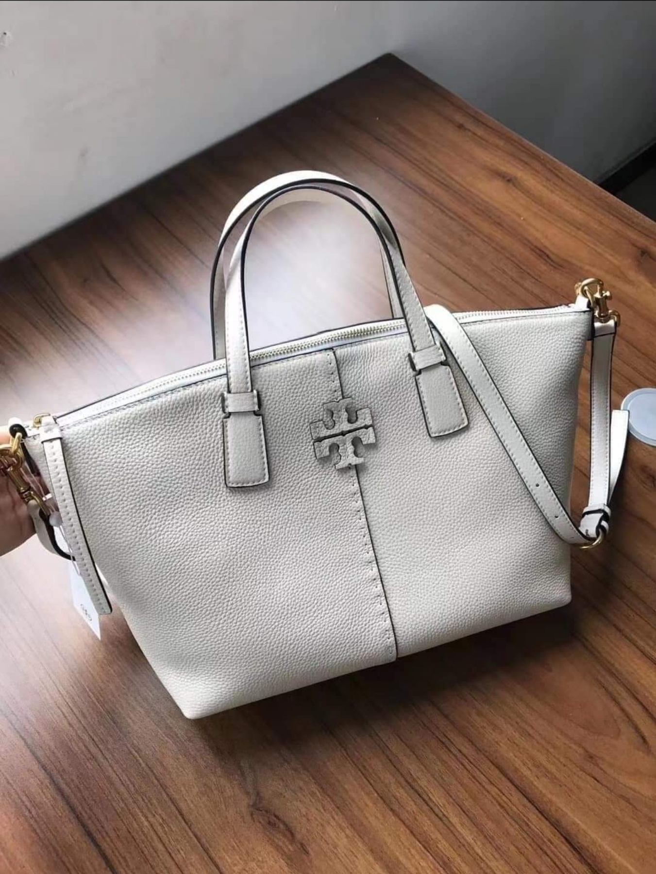 T.O.R.Y B.U.R.C.H 64458 McGraw TopZip Satchel in Ivory Softly Pebbled