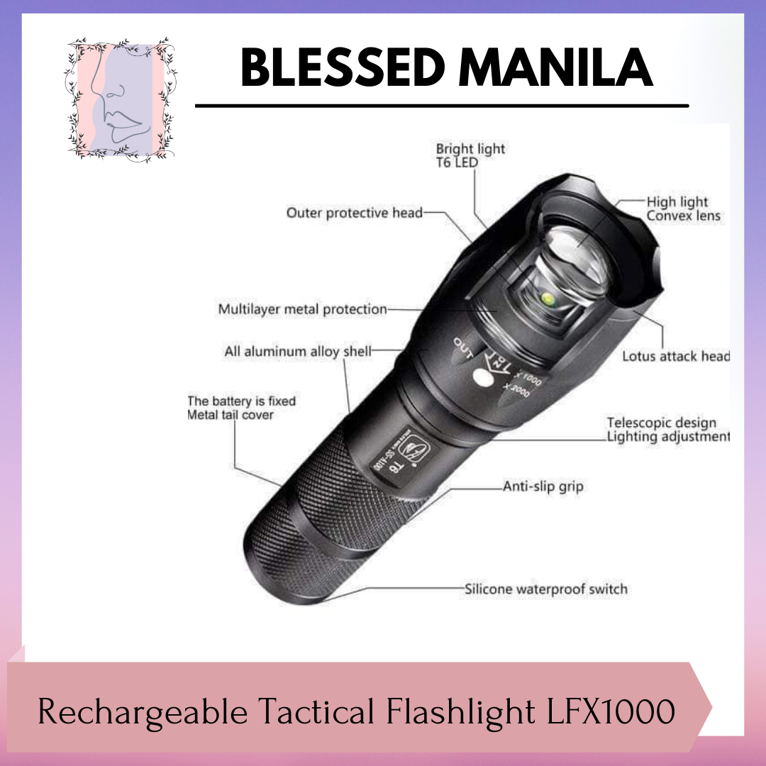 Blessed Manila Rechargeable Tactical Flashlight LFX1000 (18650 Battery  and Charger Included) High Lumens LED, Super Bright, Zoomable, Modes,  Water Resistant Best Camping, Emergency Flashlights Lazada PH