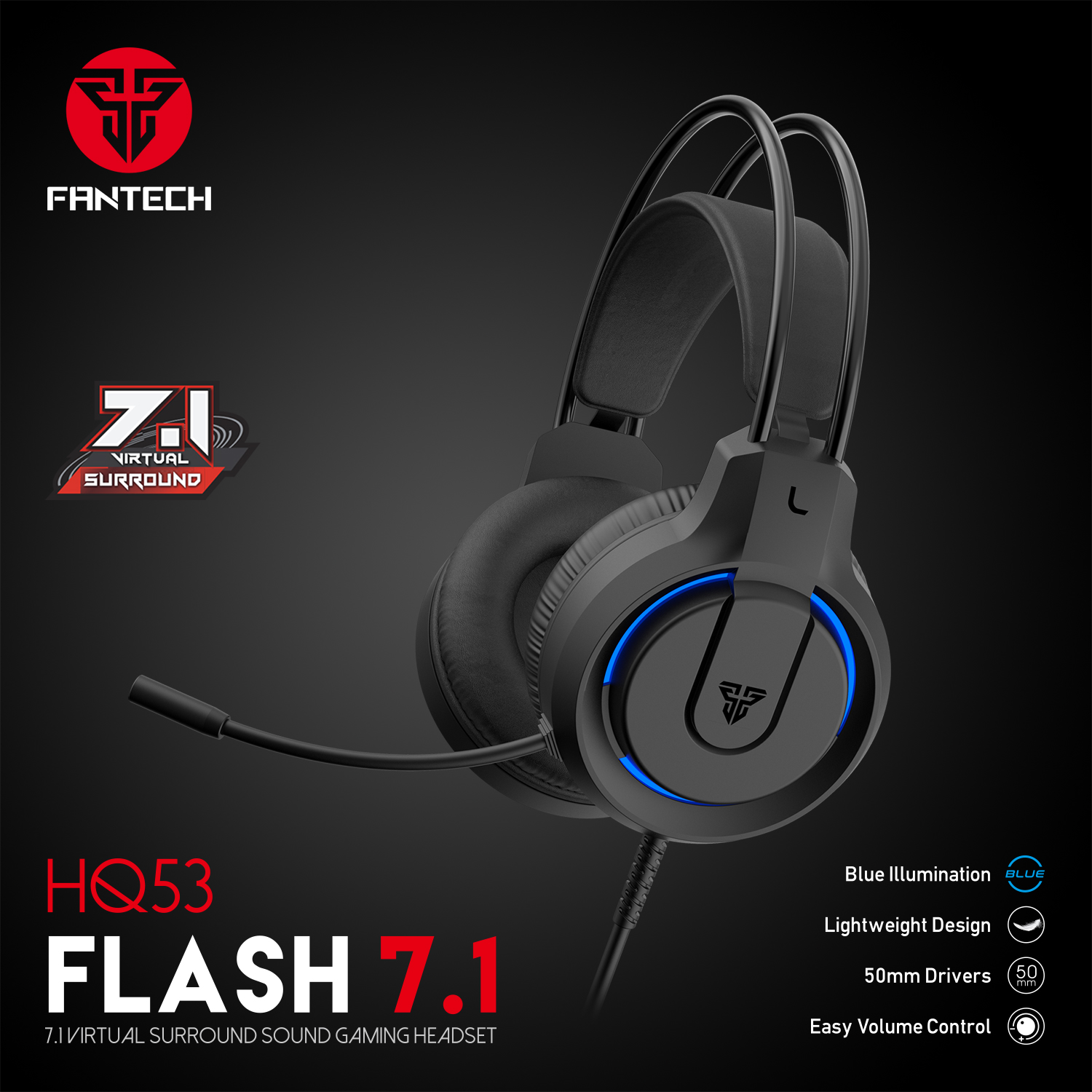 Fantech HQ53 Flash 7.1 Virtual Surround Sound Gaming Headset With Light