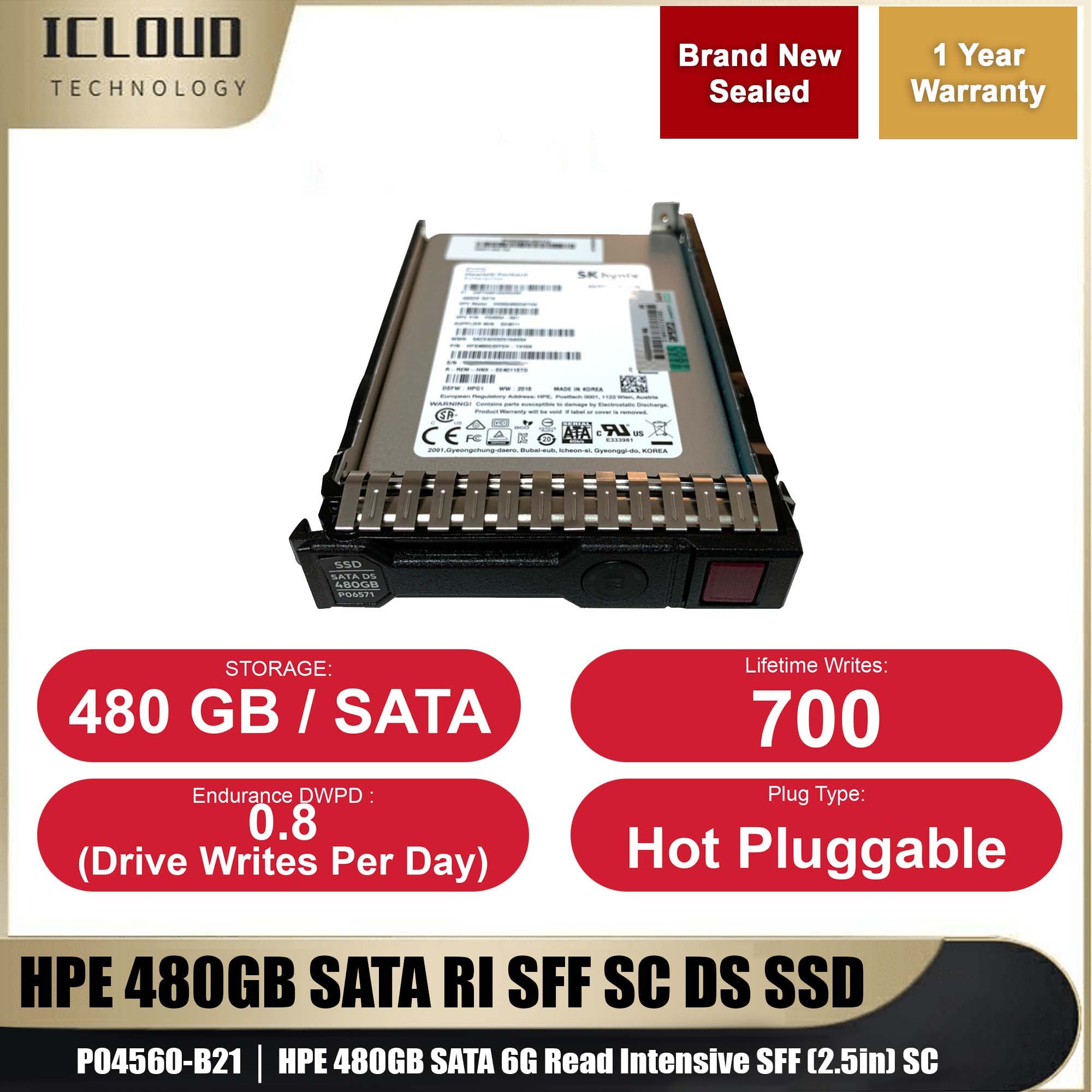 HPE 480GB SATA 6G Read Intensive SFF (2.5in) SC SSD P04560-B21