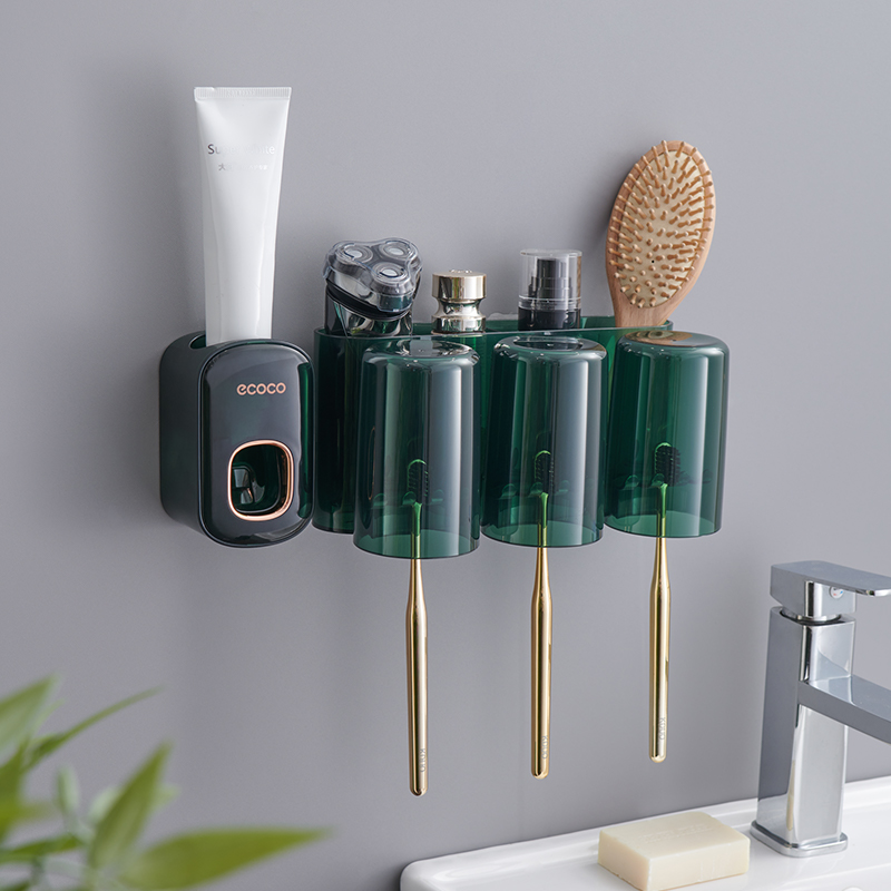 Ecoco Toothbrush Holder Organizer Set Wallmounted Squeeze Toothpaste