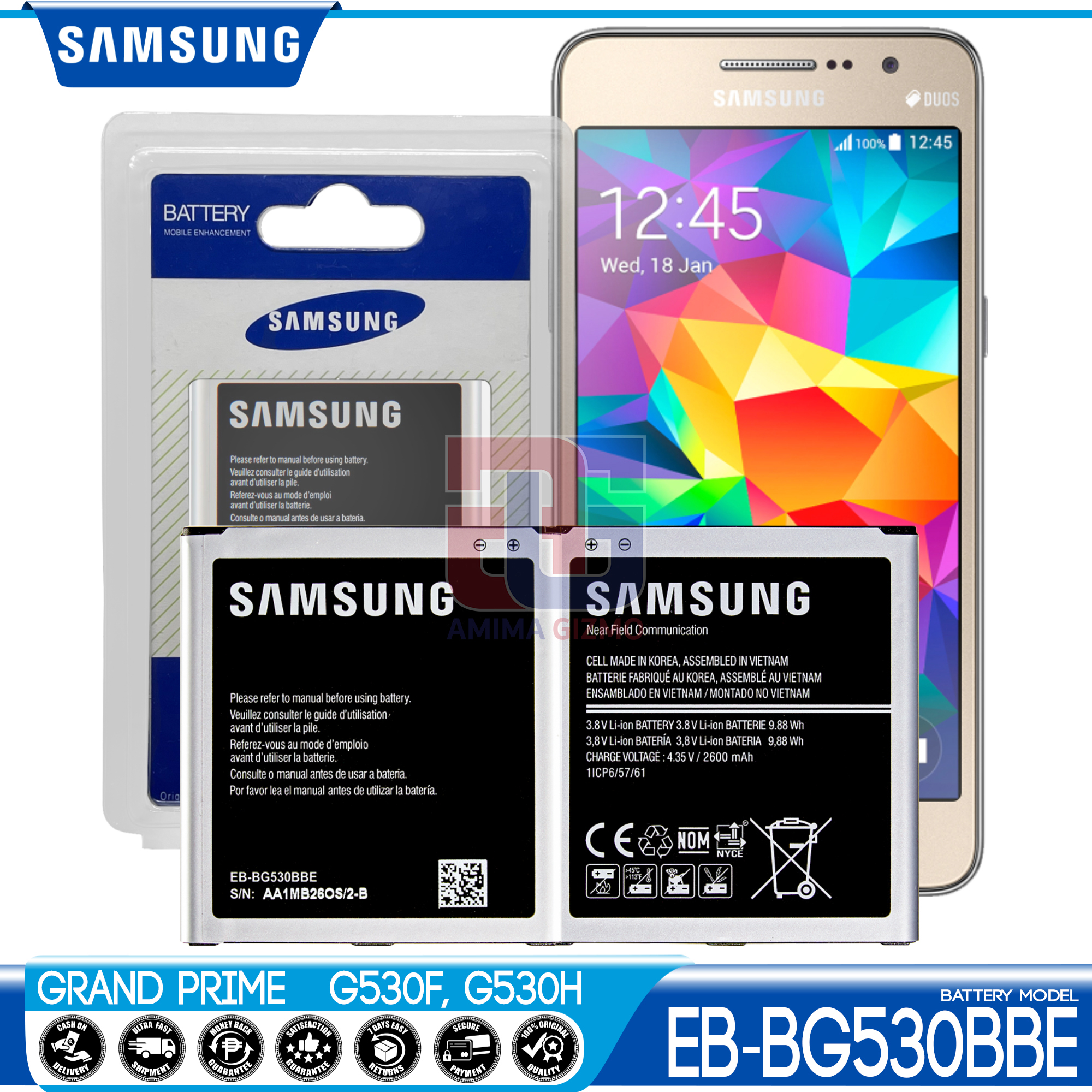 Samsung Galaxy Grand Prime Battery Original Quality and Capacity, Model  EB-BG530CBE Fit for Grand Prime J2 Prime J2 2016 J3 2016 J3 Pro J5 2015 On5  G530 Removable Replacement Li-Ion Batteries Support