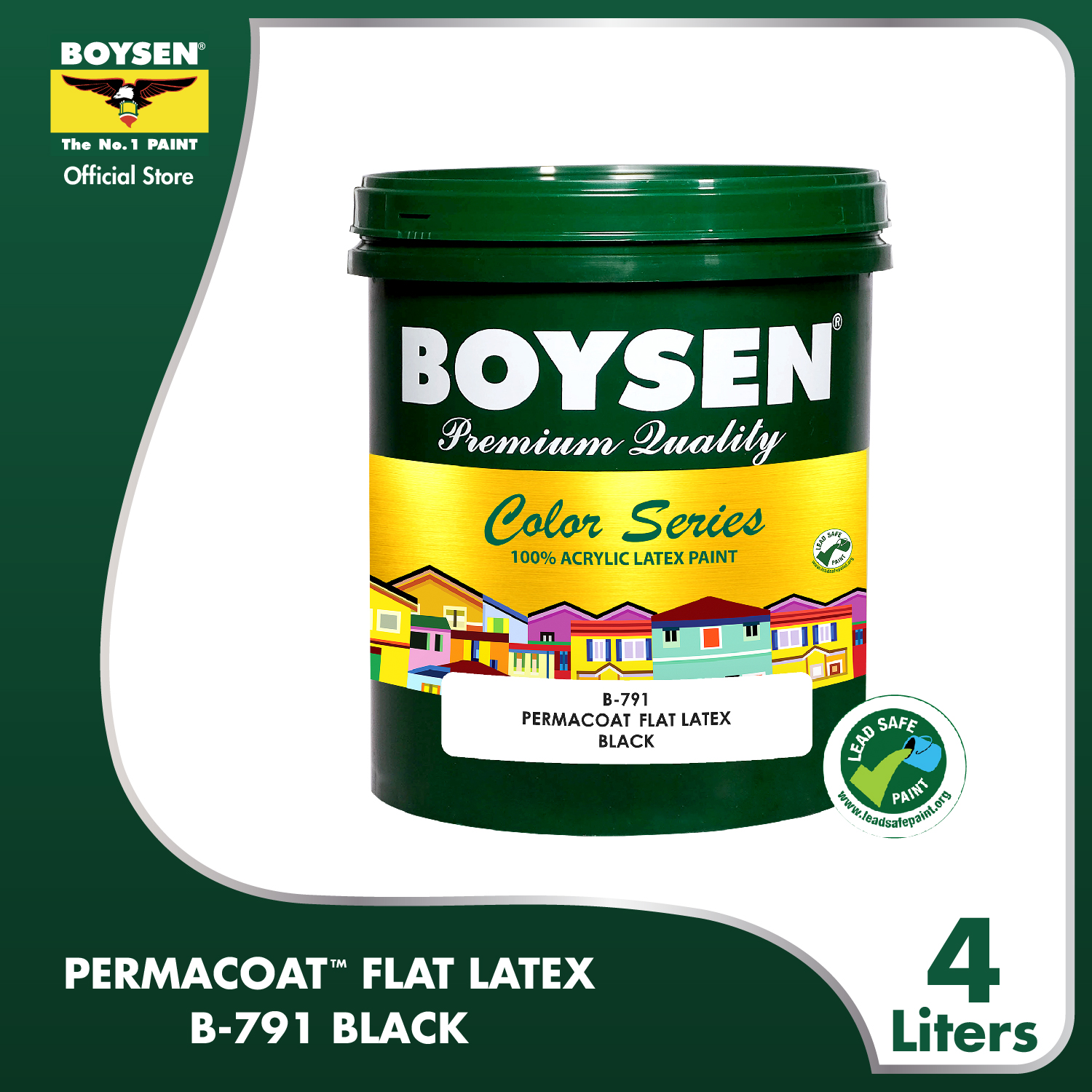 Boysen Color Series Permacoat Flat Latex Flat Black B791 Acrylic Latex  Paint - 1L / 4L