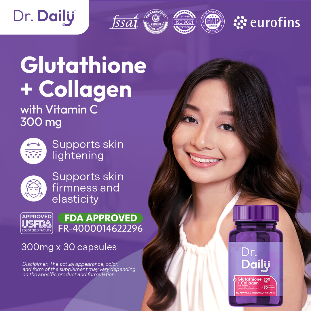 Dr. Daily Glutathione + Collagen with Vitamin C | Marine Collagen | Skin Elasticity, Lightening, Anti-Aging