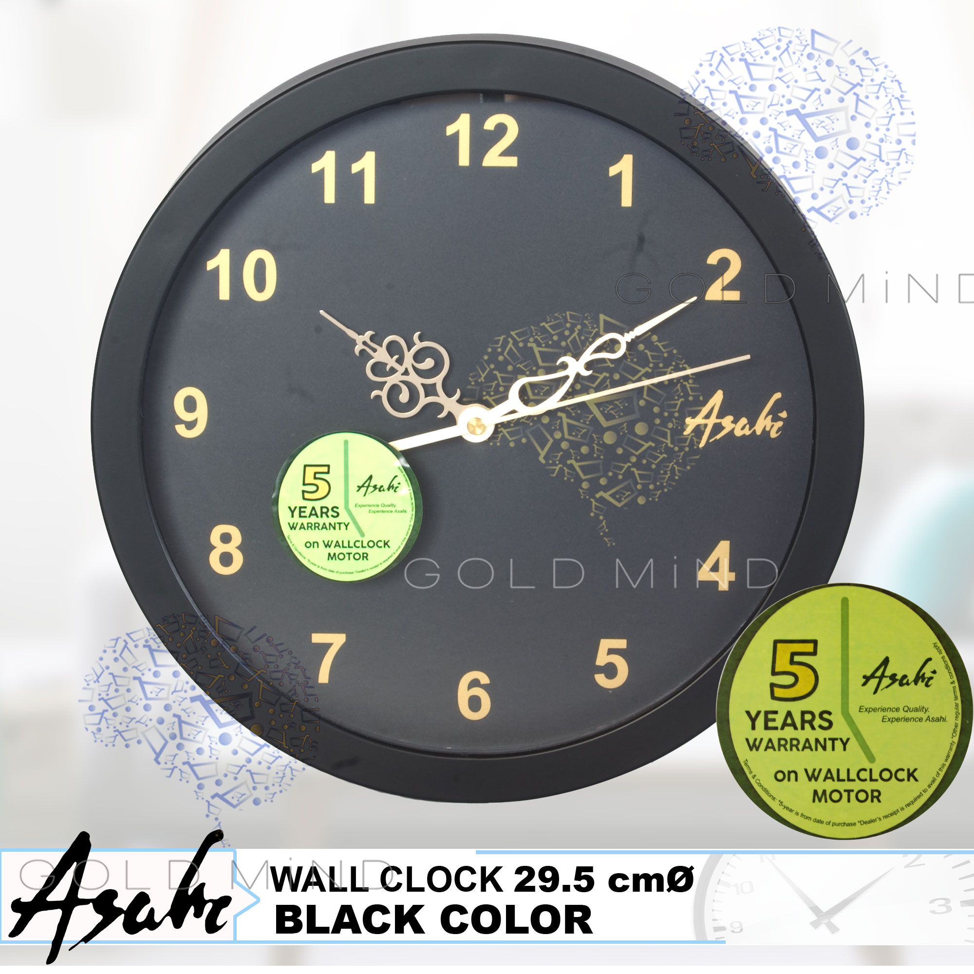 Asahi Wall Clock 29.5cm Ø (11.6 inches) Gold Mind Everyday Low Price