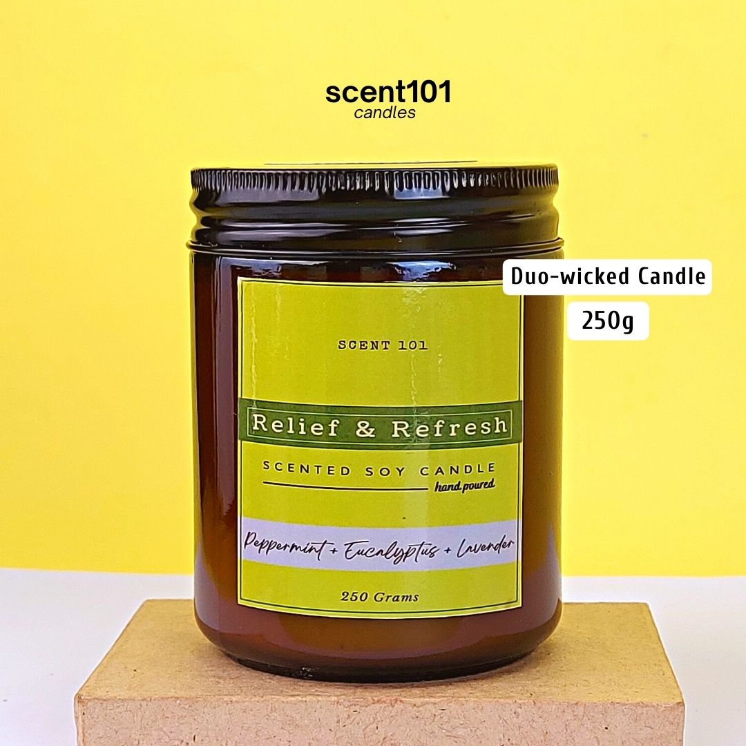 RELIEF AND REFRESH Soy Scented Candle / Peppermint + Eucalyptus