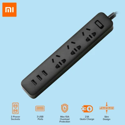 XIAOMI Power Strip Patch Board with 3 USB Port 2A Fast Charge Socket Model:XMCXB01QM (Black)