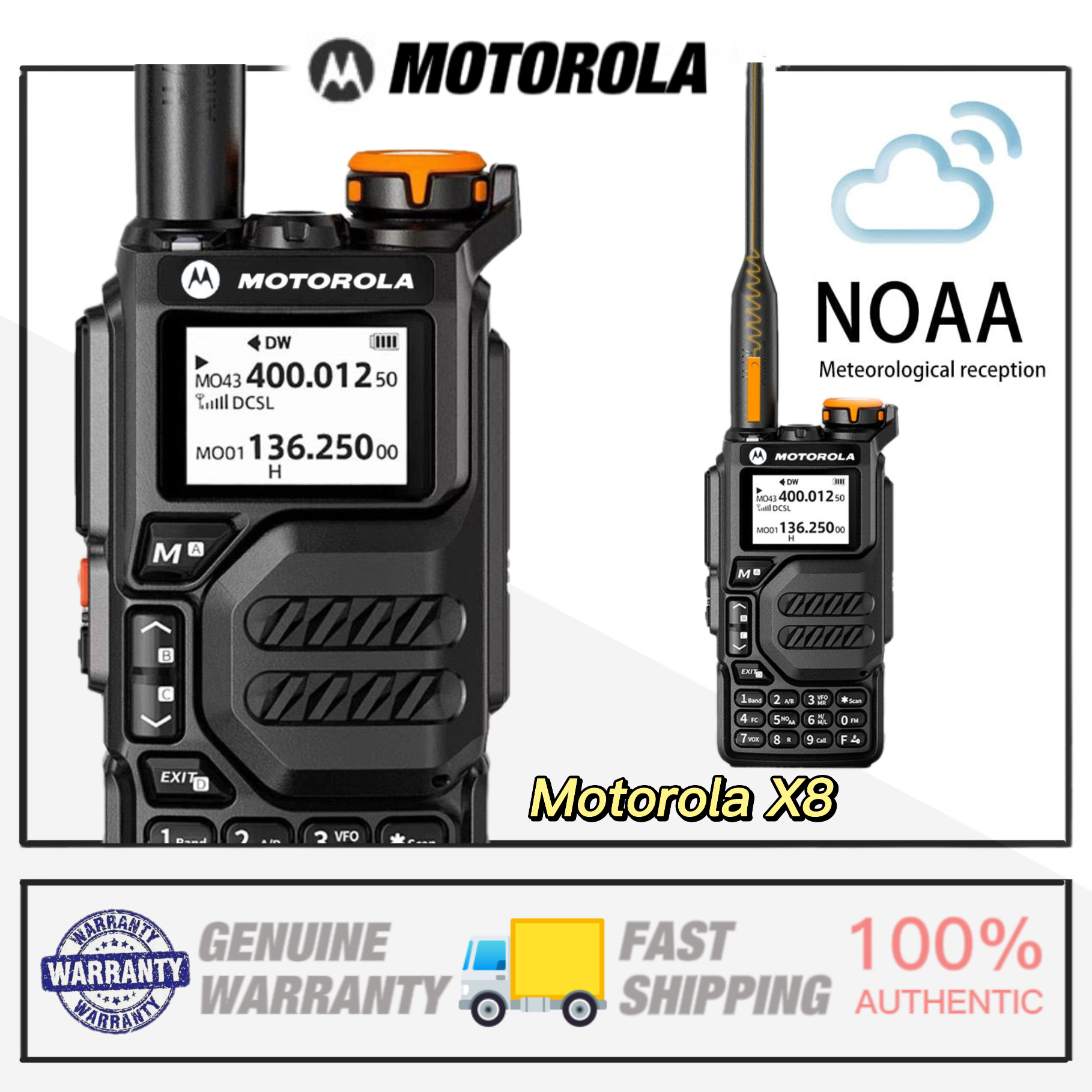 Motorola Radio X8 10 Watts Portable Walkie Talkie Long Range U/V 50600