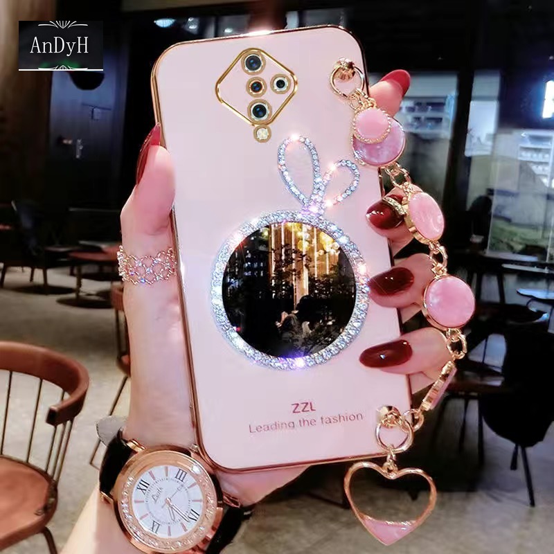 AnDyH Precise camera protection case For Vivo S1 Pro cases Bunny makeup mirror with gemstone bracelet