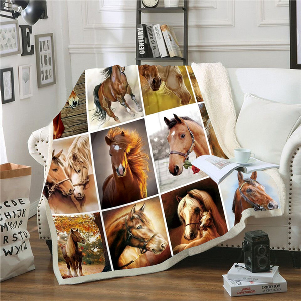 3D Animal Horse Blanket for Beds Hiking Picnic Thick Quilt Fashionable
