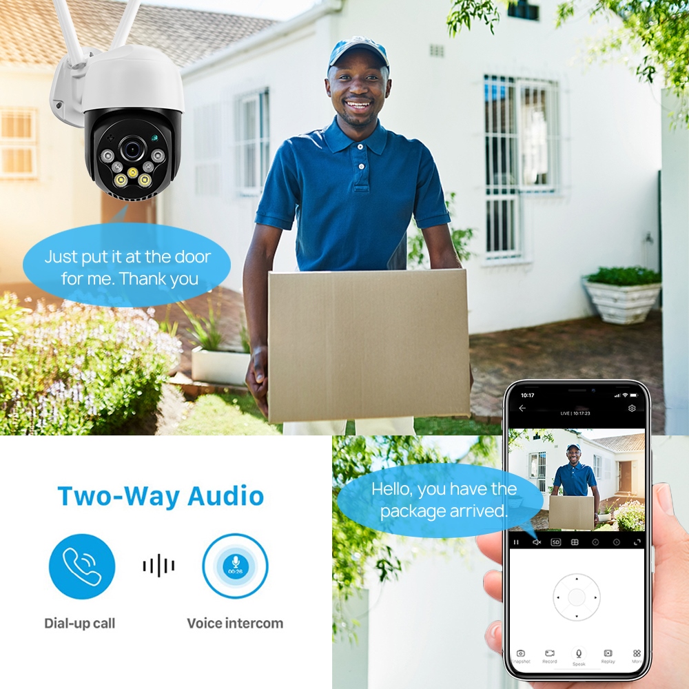 3MP Audio PTZ Wifi Camera Auto Tracking Wireless IP Outdoor 5X Digital ...