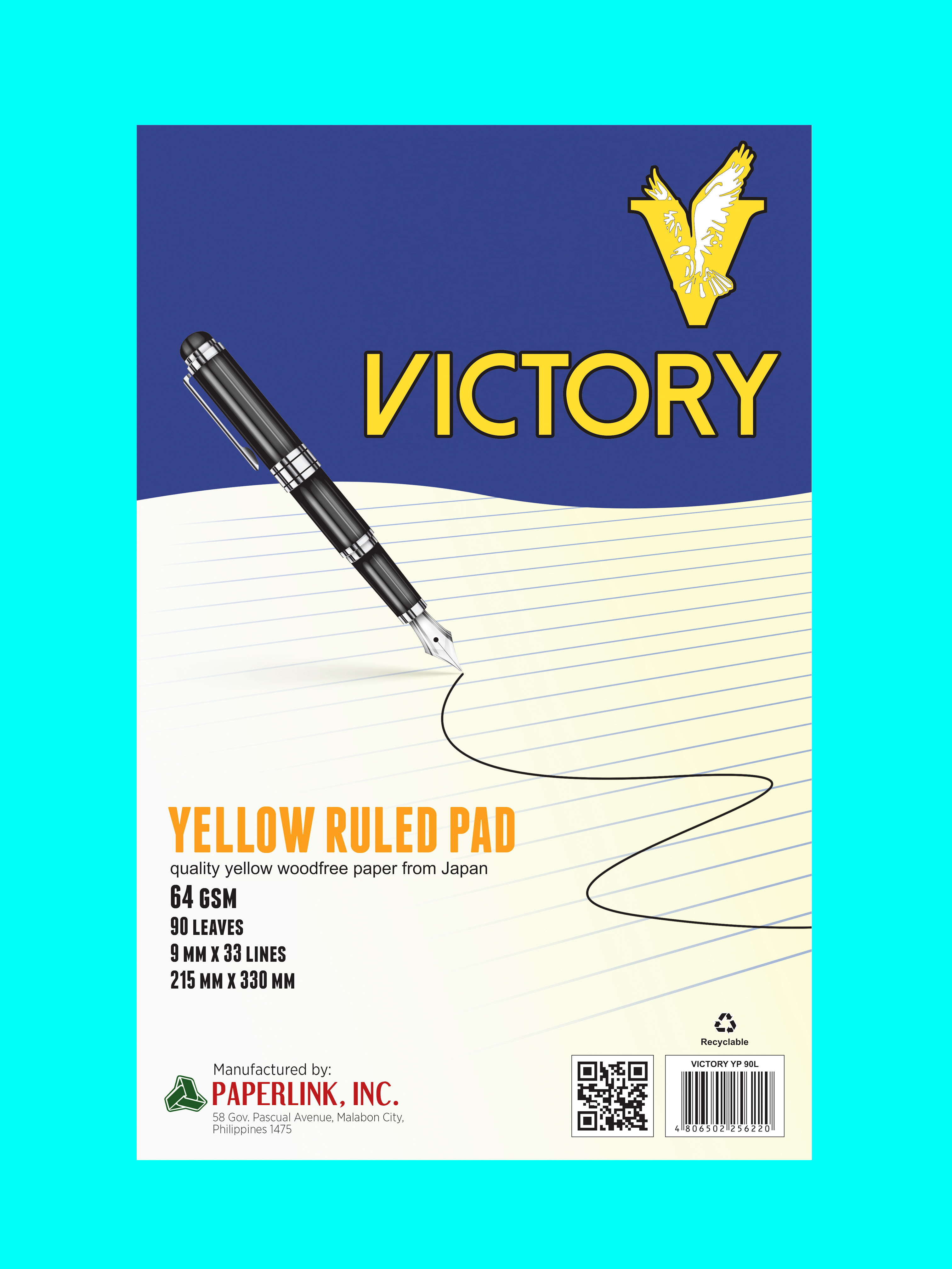 VICTORY Yellow Pad 90 Leaves IMPROVED! NOW 64GSM! Paper from Japan