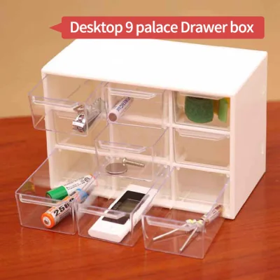 New Dust-proof Drawer 9 Grid Storage Box Desktop Stationery Jewelry Hand Account Cosmetic Storage Box Wall Mountable Save Space Office Accessories Stationery