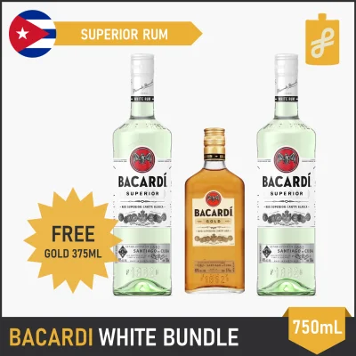 Bacardi Superior White Rum 750mL 2 Set Free Gold/White/Black 375mL