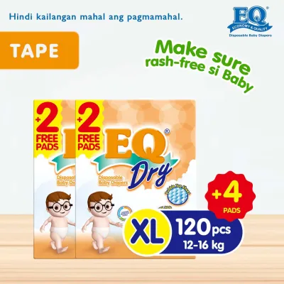 EQ Dry Mega Pack Extra Large (12-16 kg) - 62 pcs x 2 packs (124 pcs) - Tape Diaper
