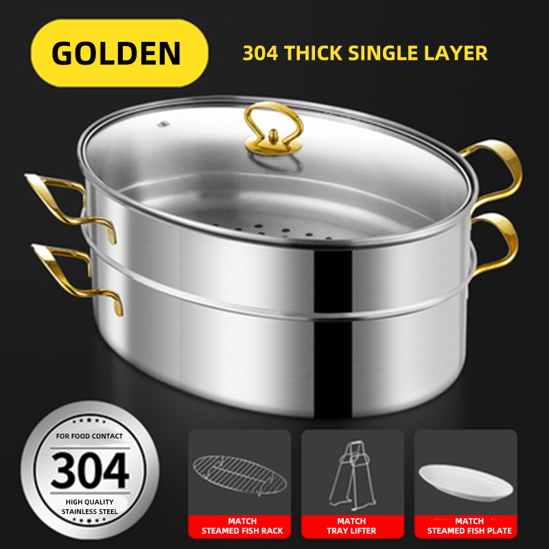 Double layer 304 stainless steel steamed fish pot Household large