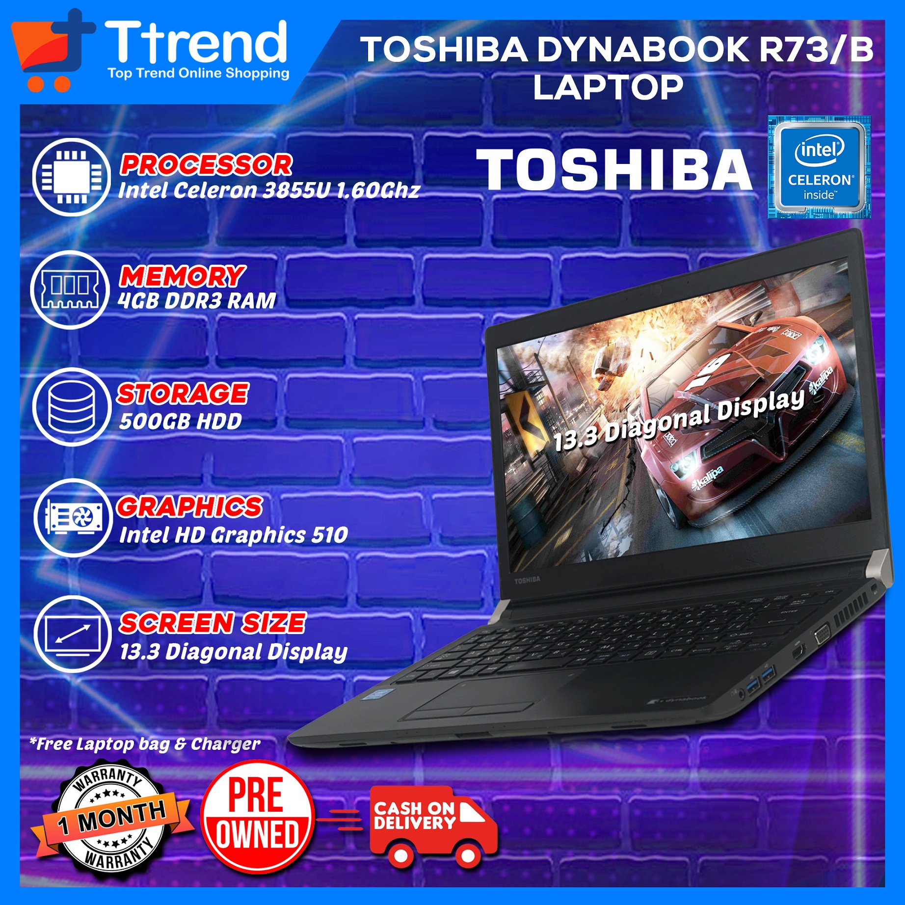Toshiba Dynabook B450/C Notebook Laptop | Intel Celeron 4GB RAM
