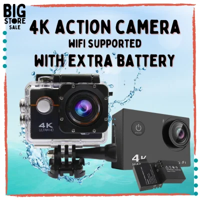 【EXTRA BATTERY 】 Waterproof 4K Ultra HD Action Camera with Motorcycle Helmet Mounting and Waterproof Shockproof Case WIFI Remote Control Video Action Camcorder Outdoor Pro Sport Cam for Bike Diving Motorcycle Helmet Video Cam For Motorcycle Helmet Vid