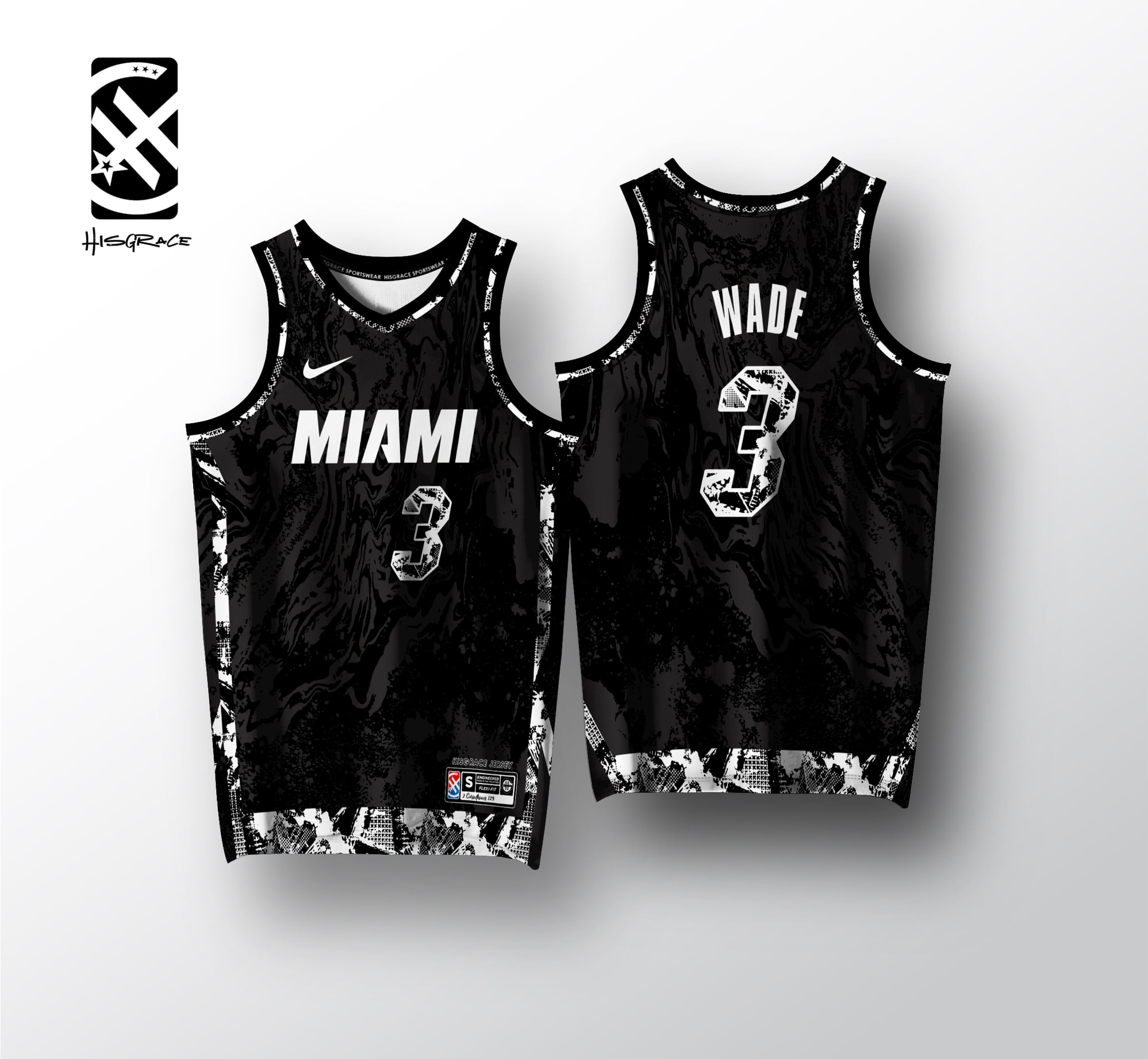 MIAMI HEAT WADE BLACK HG JERSEY FULL SUBLIMATION BASKETBALL JERSEY  customized name and number