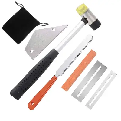 Guitar Luthier Tool Kit Include Fret Rubber Hammer, Guitar Fret Crowning File, Fret Rocker Leveling, 2 Pcs Fingerboard Guards Protectors and Grinding Stone