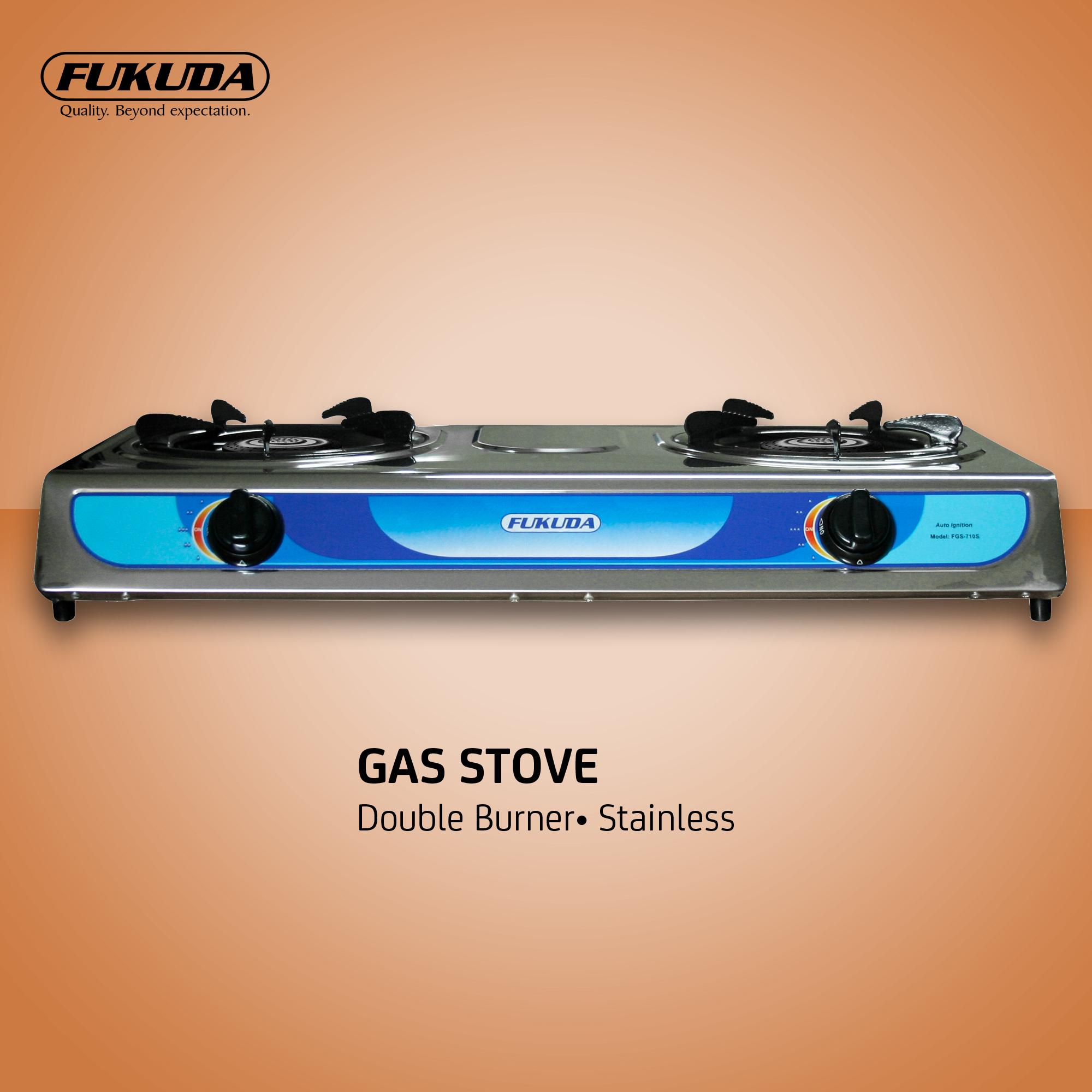 Fukuda 2 Burner Gas Stove Double Burner Stainless with Auto Ignition