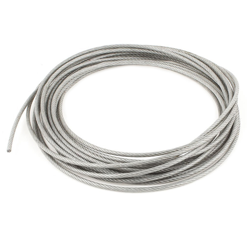 5mm Dia Steel PVC Coated, Flexible Wire Rope Cable 10 Meters Transparent + Silver