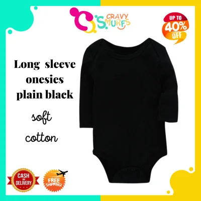 Cravy smurfs Long-sleeved soft cotton Bodysuit Romper Newborn Clothes Onesies Plain Black