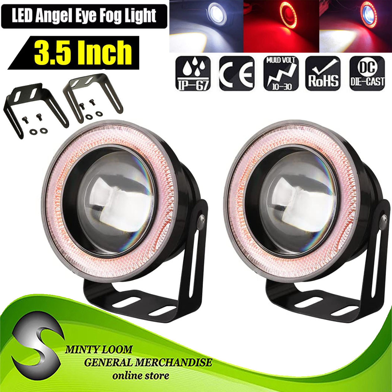 Universal Car Fog lights Universal Waterproof 1200Lm 2pcs Angel Eyes