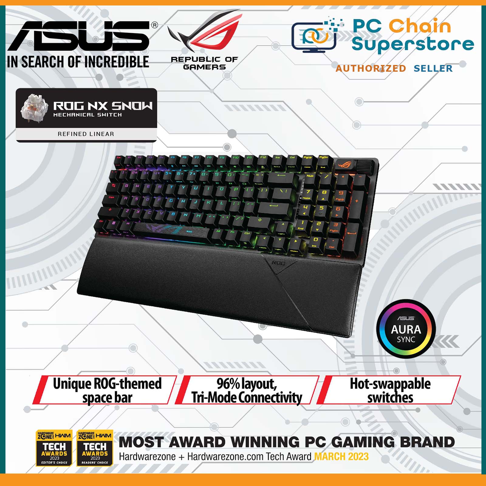 ASUS ROG Strix Scope II 96 Wireless Gaming Keyboard, Tri-Mode