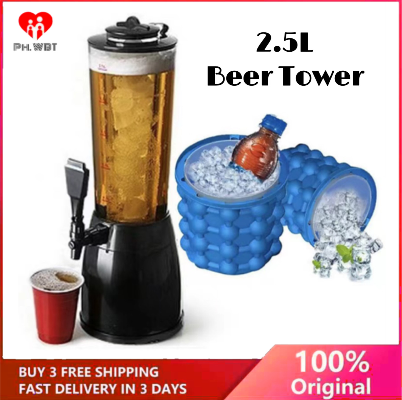 L Beer Tower Dispenser Heavy Duty Juice Cocktails Soda Tower For Parties High Capacity