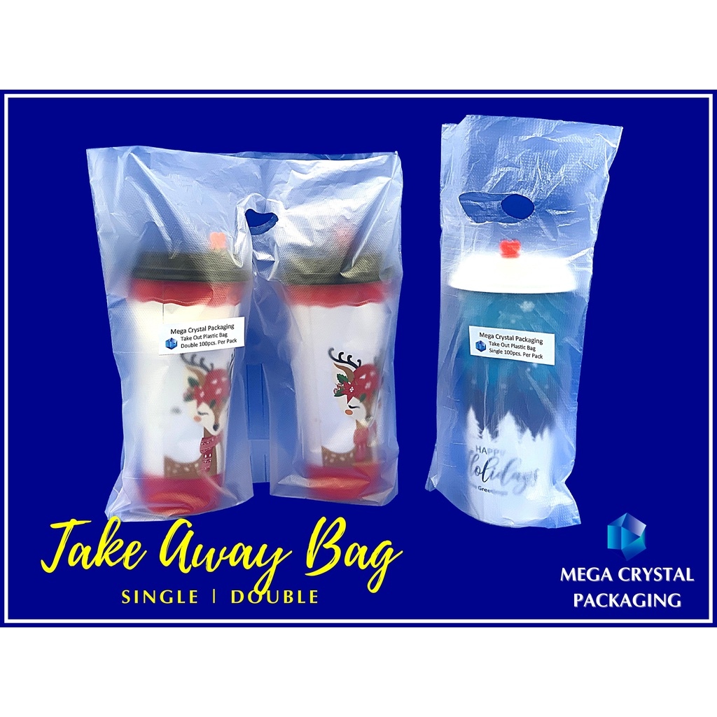 Take Out / Away Plastic Bag for Milk Tea Cups Single and Double Plastic