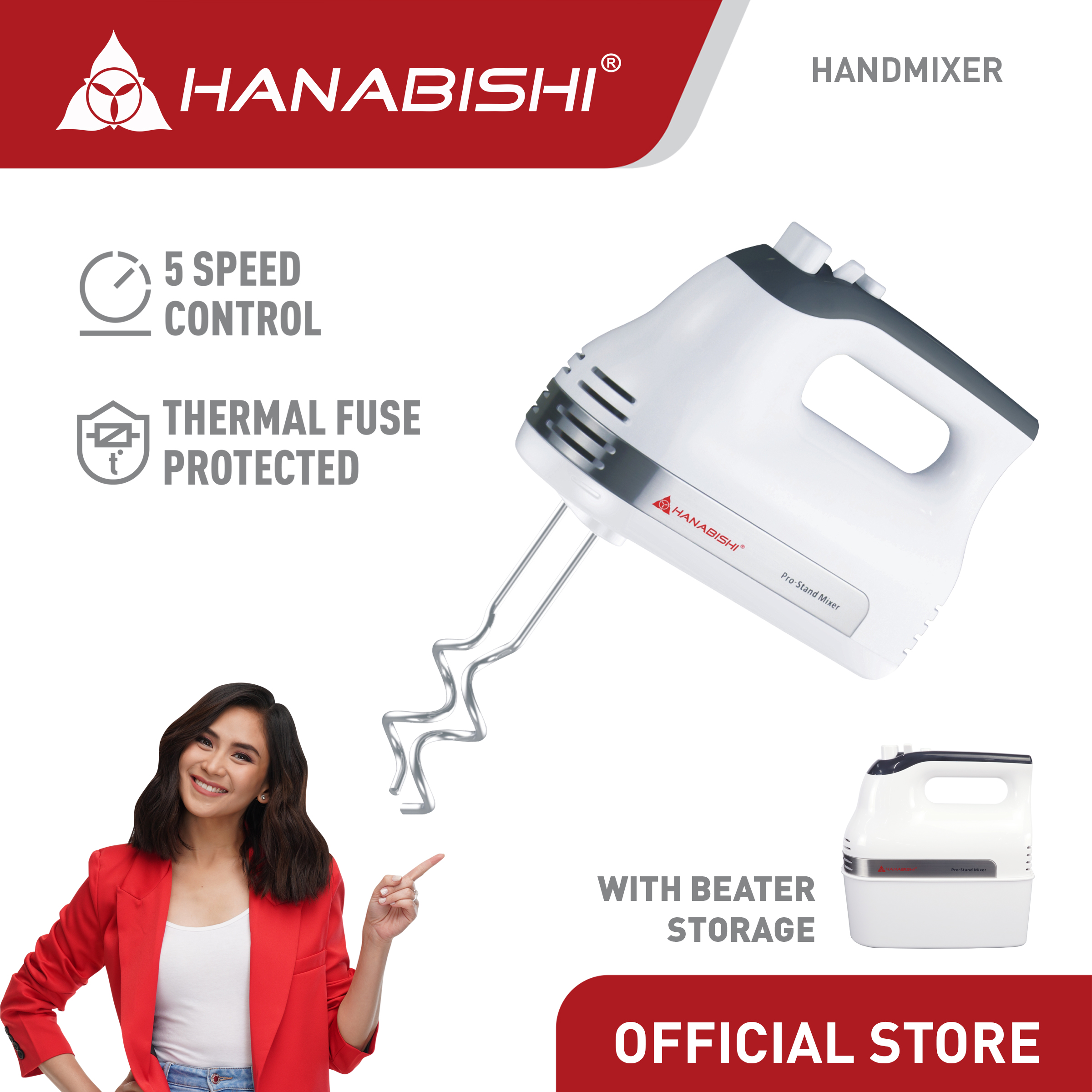 Hanabishi Hand Mixer HHM56 Electric Hand Mixer with 5speed control