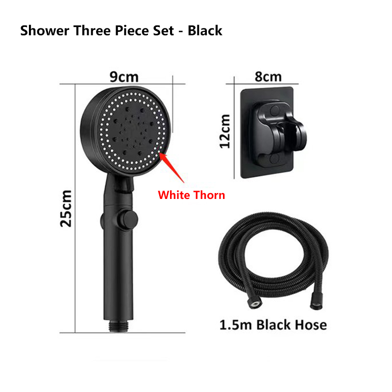 3 In 1 Shower Head With Hose Set Black High Pressure Bathroom Shower ...