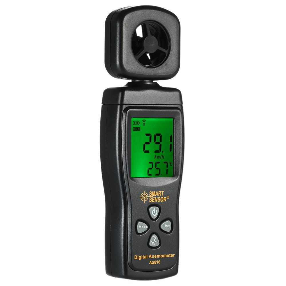 Cảm Biến Thông Minh Mini Anemometer Màn Hình LCD Kỹ Thuật Số Đo Tốc Độ Gió Vận Tốc Không Khí Đo Nhiệt Độ Có Đèn Nền