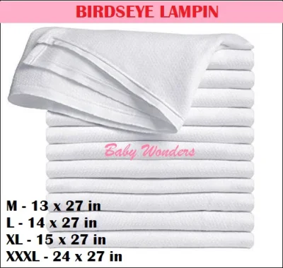Baby Wonders 12pcs Baby Cloth Diaper Birdseye Cotton Lampin M L XL XXXL Size (Set of 12)